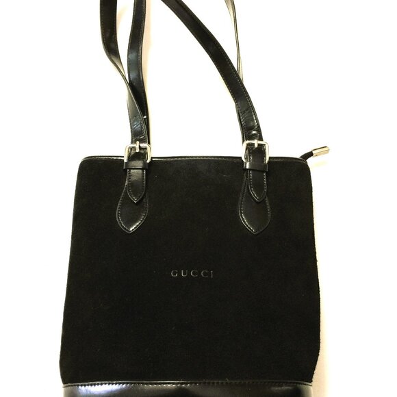 GUCCI STYLE BLACK SUEDE BUCKETBAG - Picture 1 of 4